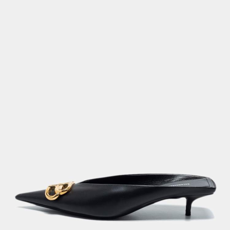 Pre Owned Balenciaga Black Leather Knife Sandals Size 37