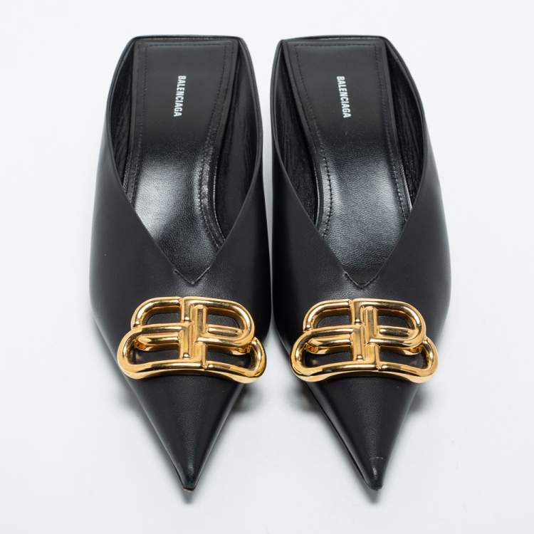 Pre Owned Balenciaga Black Leather Knife Sandals Size 37