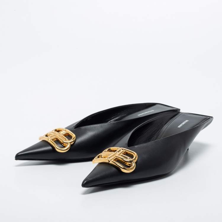 Pre Owned Balenciaga Black Leather Knife Sandals Size 37