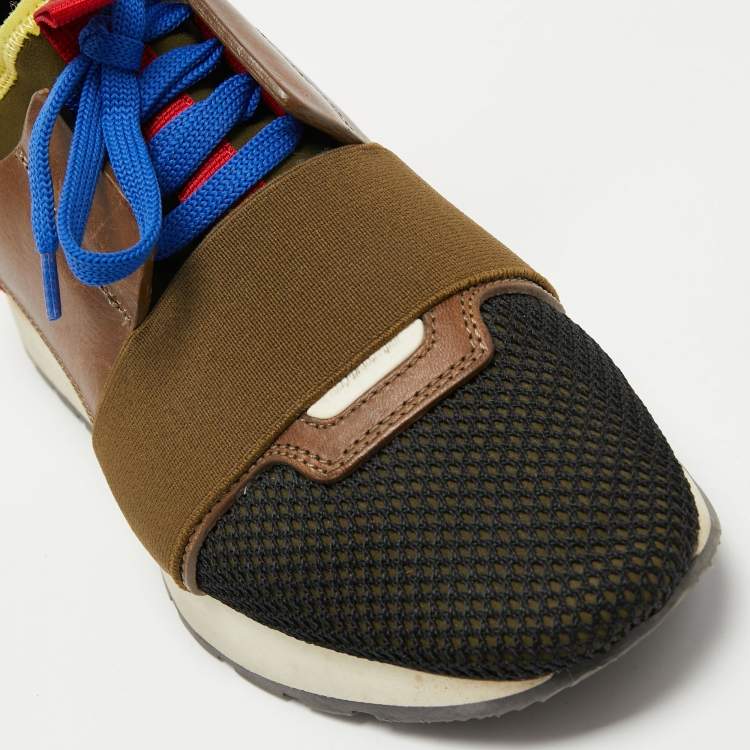 Pre Owned Balenciaga Multicolor Mesh and Leather Race Runner Sneakers Size 37