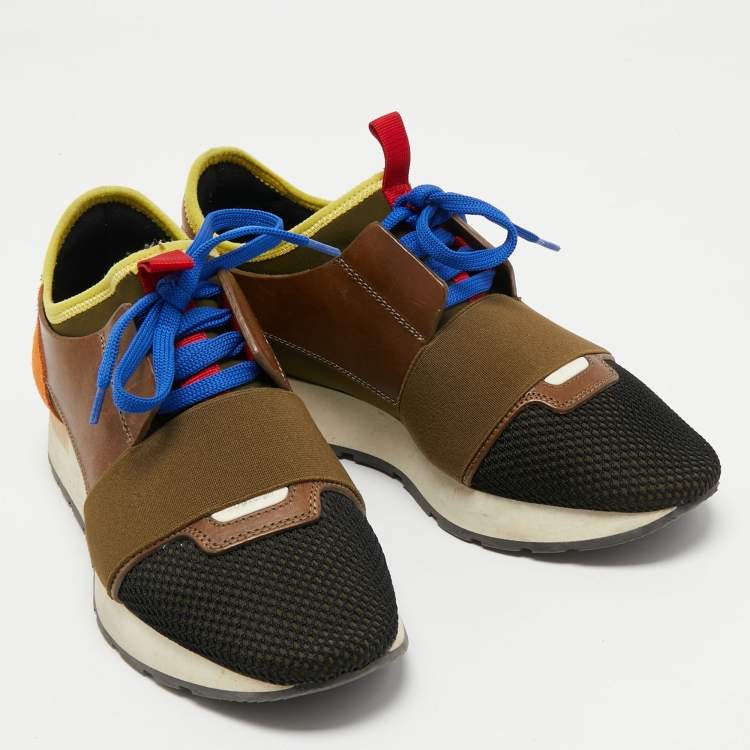 Pre Owned Balenciaga Multicolor Mesh and Leather Race Runner Sneakers Size 37