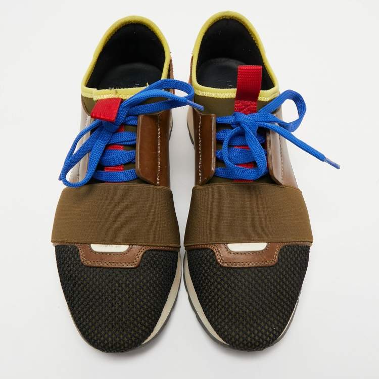 Pre Owned Balenciaga Multicolor Mesh and Leather Race Runner Sneakers Size 37