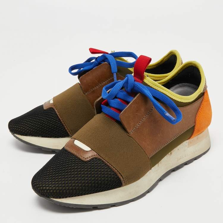 Pre Owned Balenciaga Multicolor Mesh and Leather Race Runner Sneakers Size 37