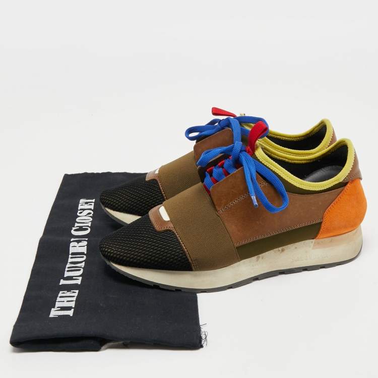 Pre Owned Balenciaga Multicolor Mesh and Leather Race Runner Sneakers Size 37