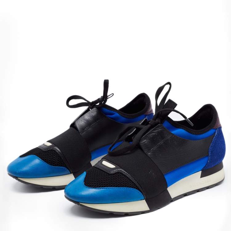 Pre Owned Balenciaga Multicolor Leather and  Mesh Race Runner Sneakers Size 38