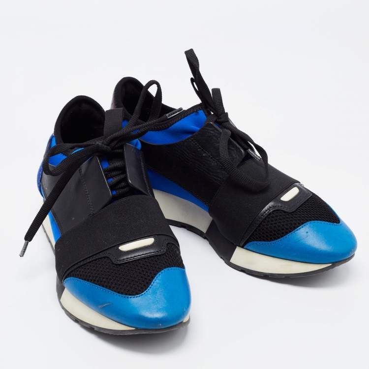Pre Owned Balenciaga Multicolor Leather and  Mesh Race Runner Sneakers Size 38