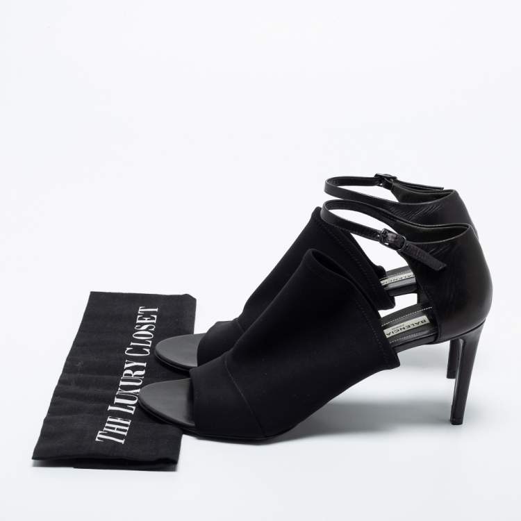 Pre Owned Balenciaga Black Leather and Fabric Glove Sandals Size 41