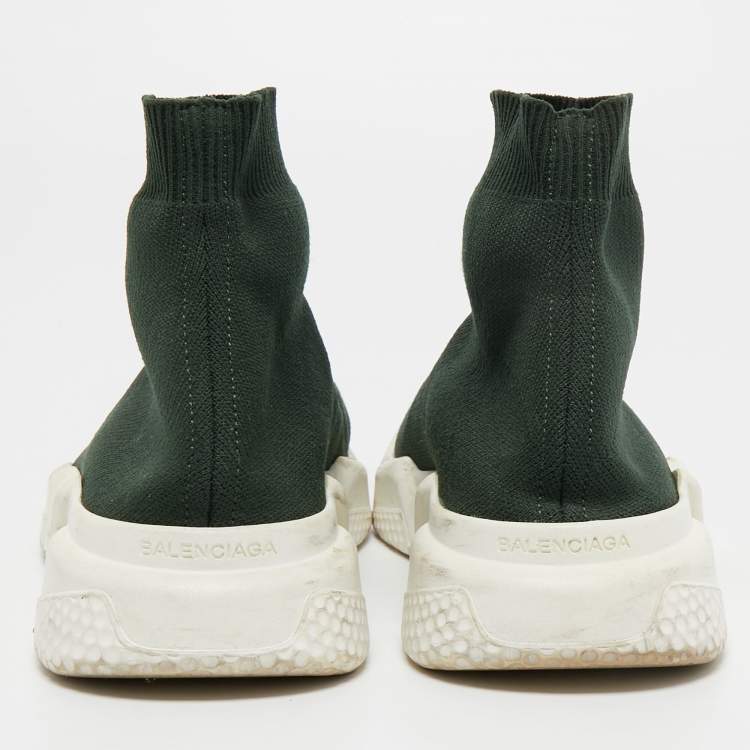 Pre Owned Balenciaga Dark Green Knit Fabric Speed Trainer High Top Sneakers Size 39