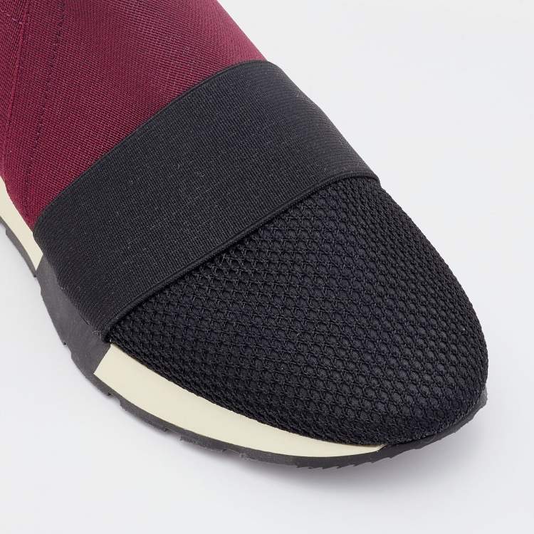 Pre Owned Balenciaga Black/Burgundy Mesh and Elastic Race Runner Sneakers Size 36