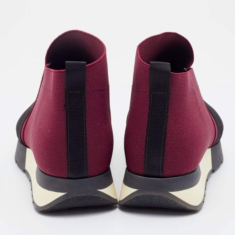 Pre Owned Balenciaga Black/Burgundy Mesh and Elastic Race Runner Sneakers Size 36
