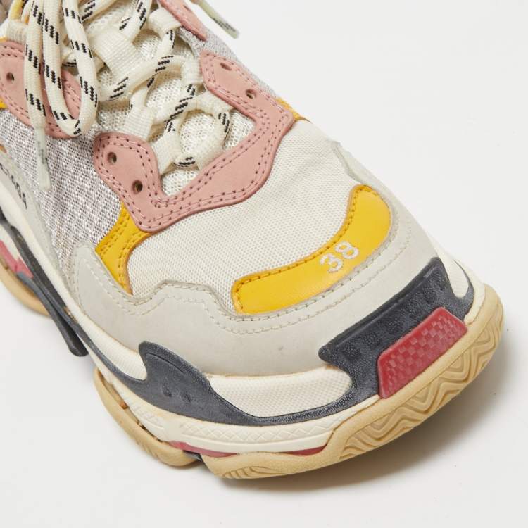 Pre Owned Balenciaga Multicolor Mesh and Leather Triple S Sneakers Size 38