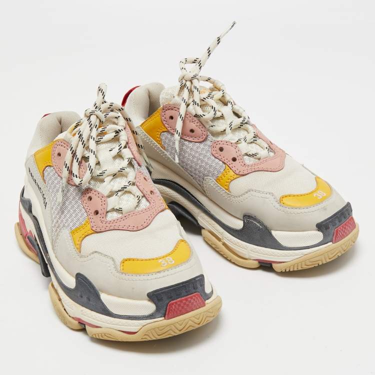 Pre Owned Balenciaga Multicolor Mesh and Leather Triple S Sneakers Size 38