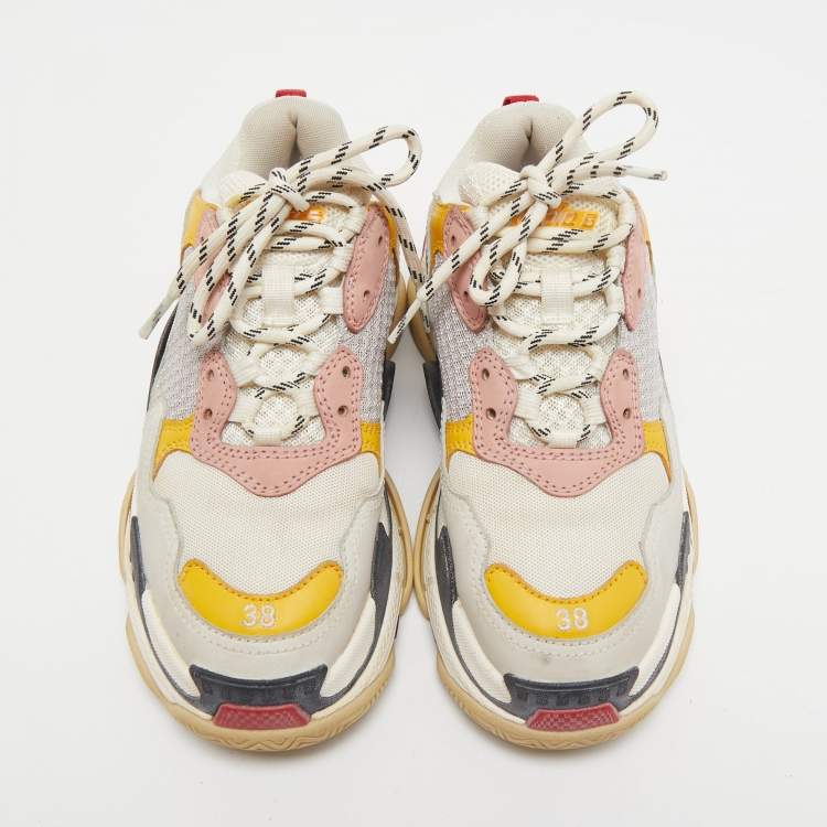 Pre Owned Balenciaga Multicolor Mesh and Leather Triple S Sneakers Size 38