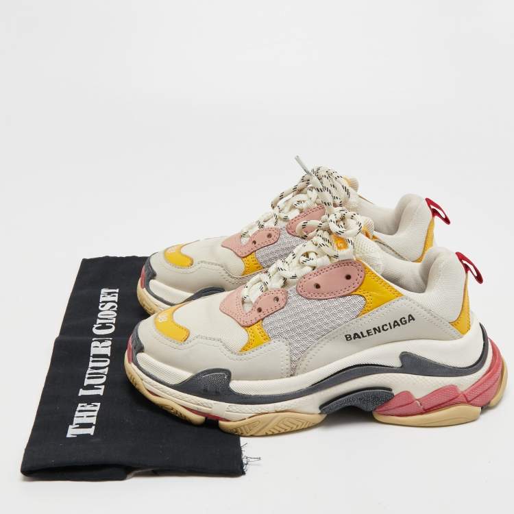 Pre Owned Balenciaga Multicolor Mesh and Leather Triple S Sneakers Size 38