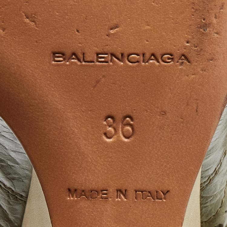 Pre Owned Balenciaga Green Brogue Leather Strappy Wedge Sandals Size 36