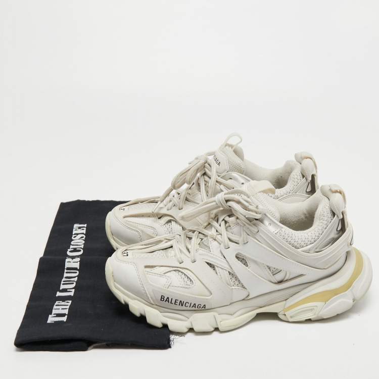 Pre Owned Balenciaga White Leather and Mesh Track Sneakers Size 37