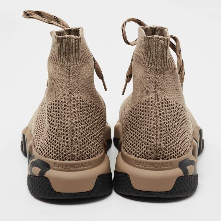Pre Owned Balenciaga Beige Knit Fabric Speed 2.0 High Top Sneakers Size 39