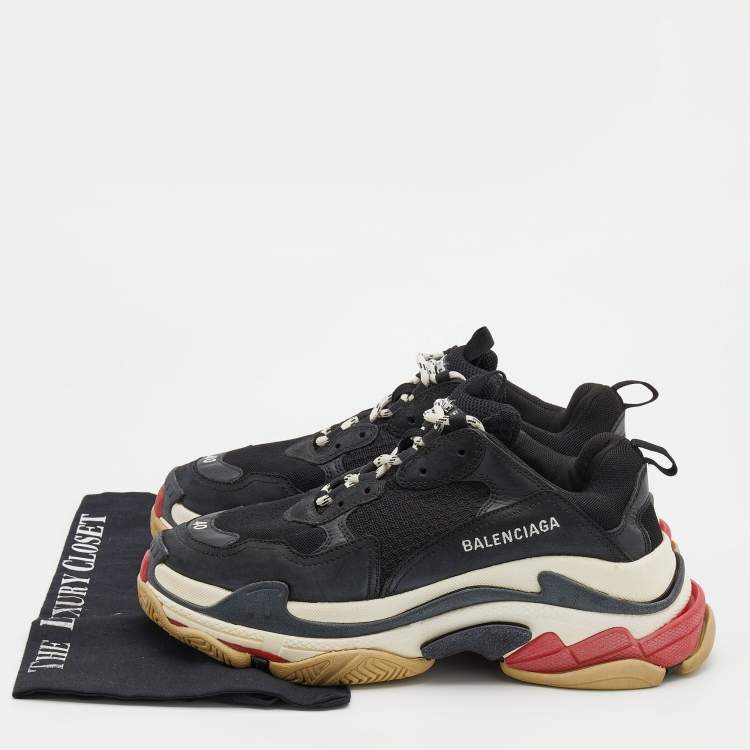 Pre Owned Balenciaga Black Mesh and Nubuck Leather Triple S Sneakers Size 40