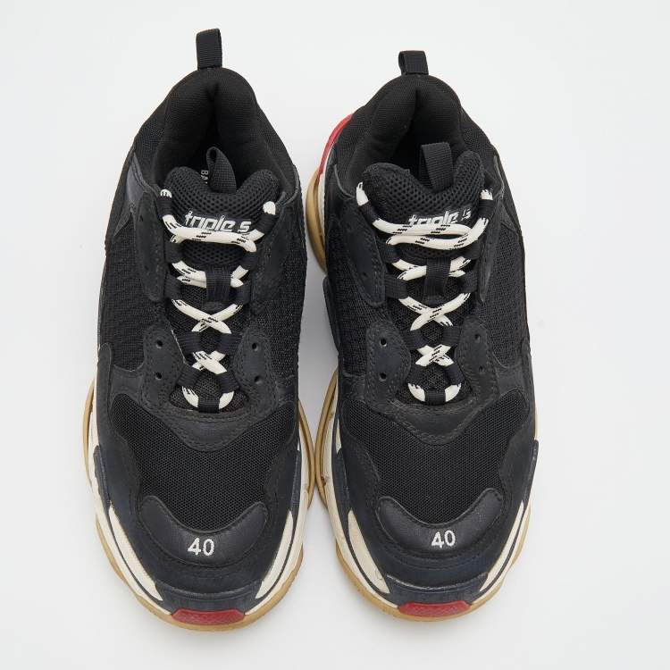 Pre Owned Balenciaga Black Mesh and Nubuck Leather Triple S Sneakers Size 40