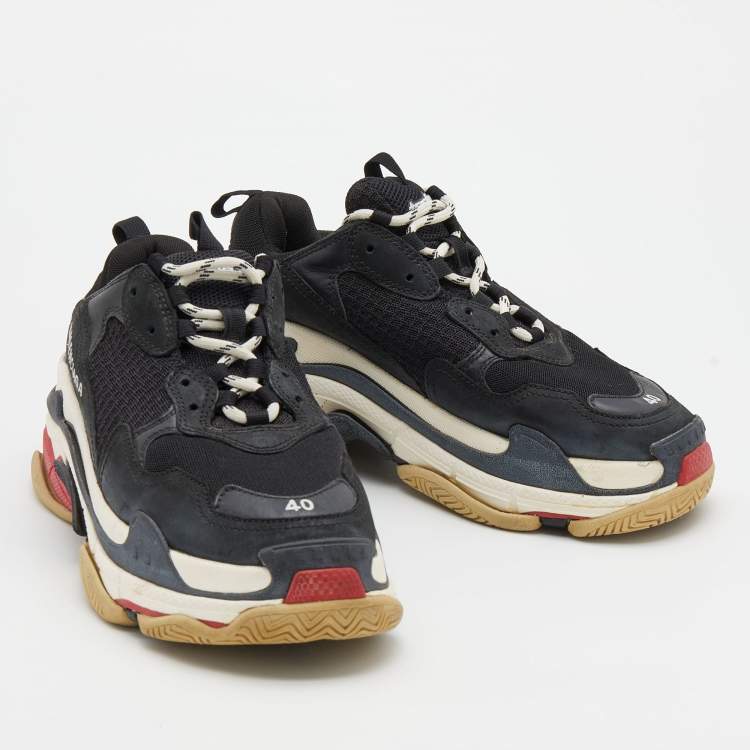 Pre Owned Balenciaga Black Mesh and Nubuck Leather Triple S Sneakers Size 40