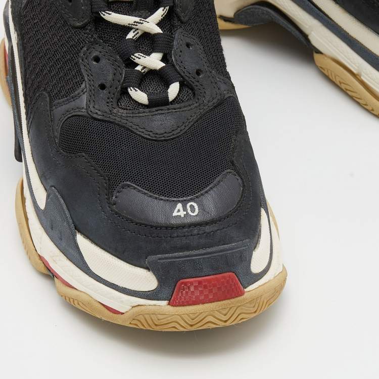 Pre Owned Balenciaga Black Mesh and Nubuck Leather Triple S Sneakers Size 40