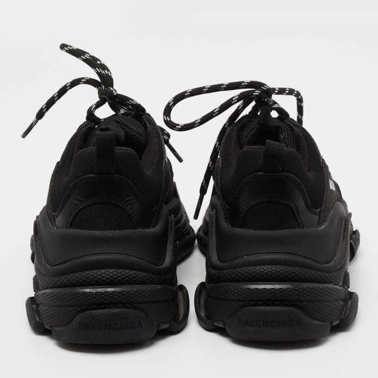 Pre Owned Balenciaga Black Leather And Fabric Triple S Sneakers Size 37