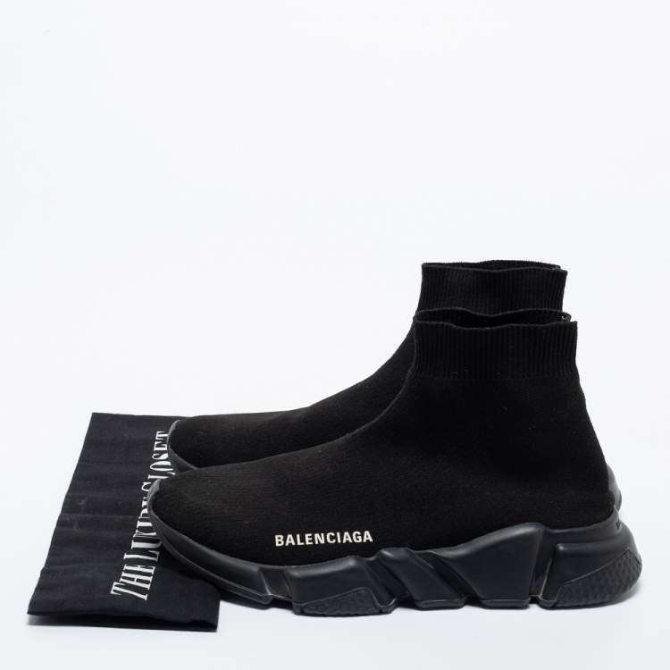Pre Owned Balenciaga Black Knit Fabric Speed Trainer Sneakers Size 38