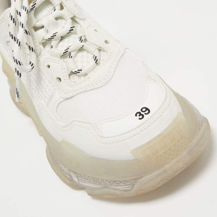 Pre Owned Balenciaga White Faux Leather and Mesh Triple S Sneakers Size 39