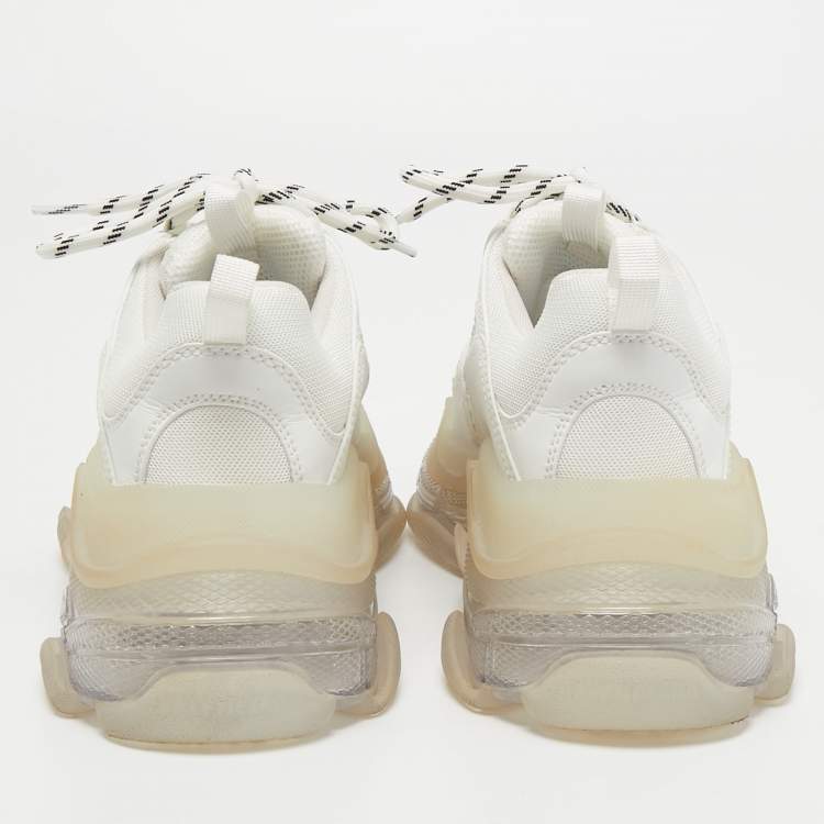 Pre Owned Balenciaga White Faux Leather and Mesh Triple S Sneakers Size 39