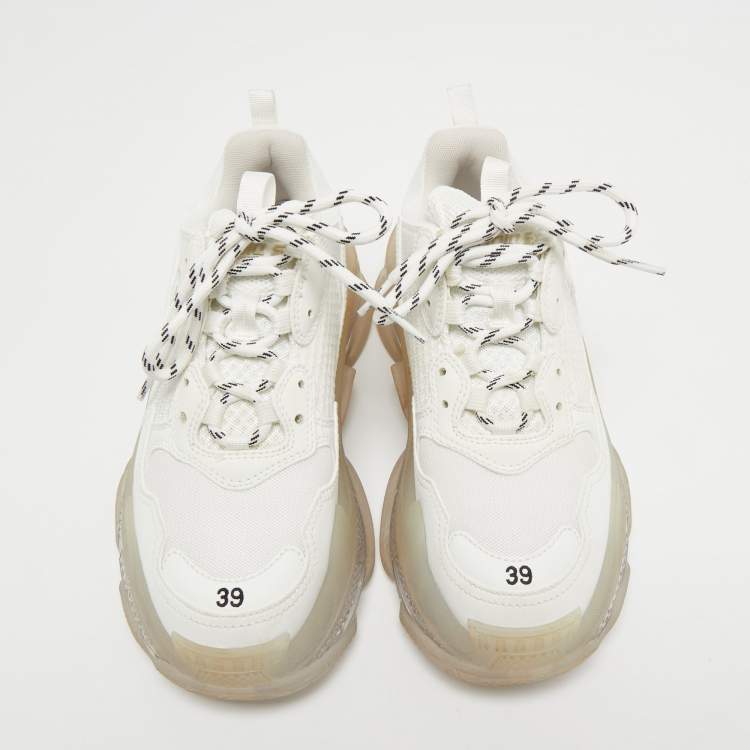 Pre Owned Balenciaga White Faux Leather and Mesh Triple S Sneakers Size 39