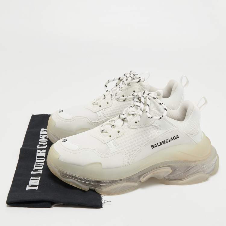 Pre Owned Balenciaga White Faux Leather and Mesh Triple S Sneakers Size 39