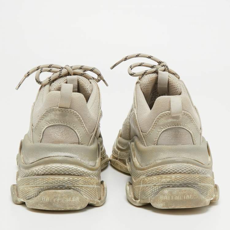 Pre Owned Balenciaga Grey Leather and Mesh Faded Triple S Sneakers Size 39