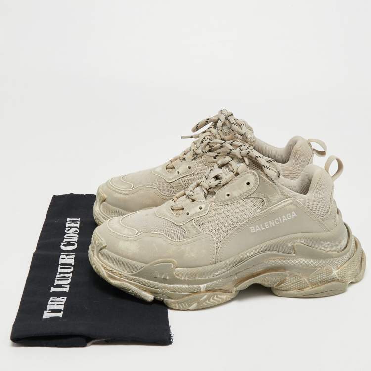 Pre Owned Balenciaga Grey Leather and Mesh Faded Triple S Sneakers Size 39