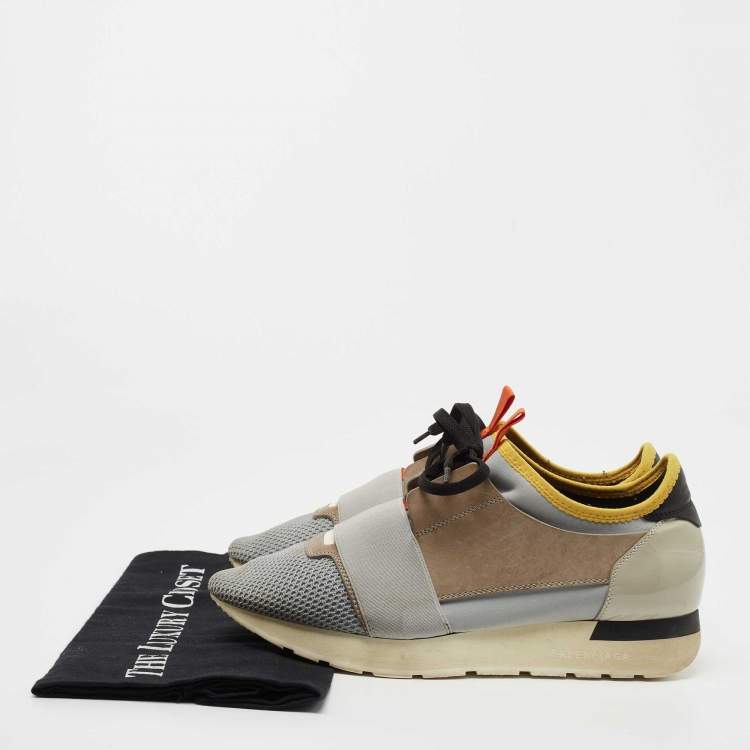 Pre Owned Balenciaga Multicolor Mesh, Leather and Neoprene Race Runner Sneakers Size 39
