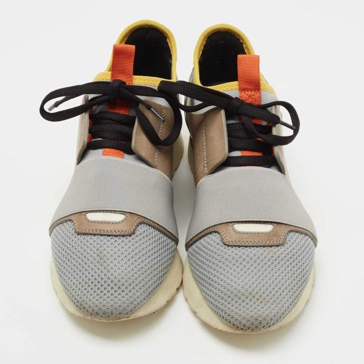 Pre Owned Balenciaga Multicolor Mesh, Leather and Neoprene Race Runner Sneakers Size 39