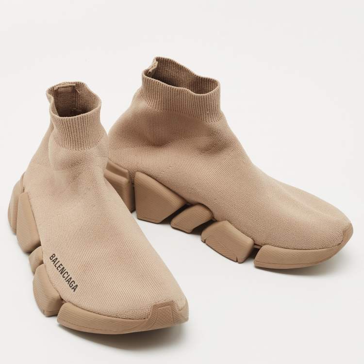 Pre Owned Balenciaga Brown Fabric Speed 2.0 Sneakers Size 37