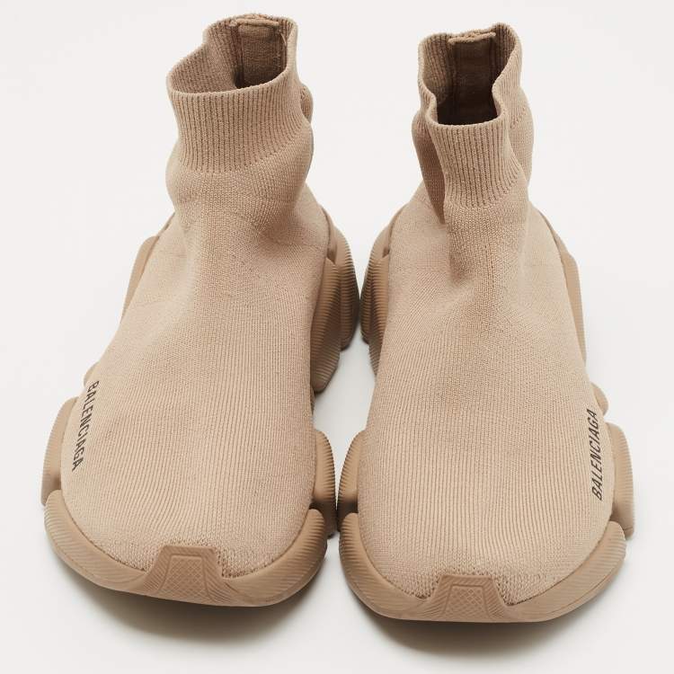 Pre Owned Balenciaga Brown Fabric Speed 2.0 Sneakers Size 37