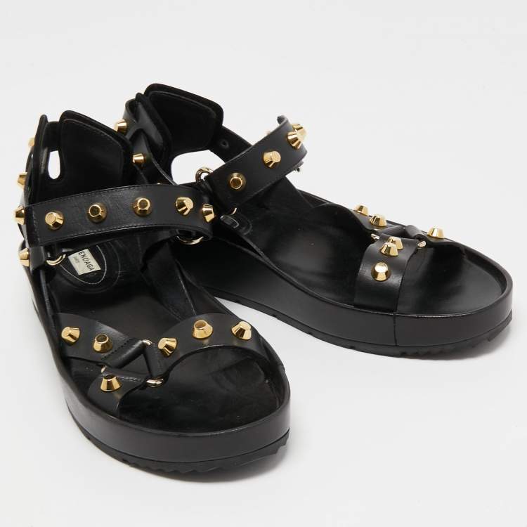 مملوكة مسبقًا Balenciaga Black Leather Arena Platform Sandals Size 41