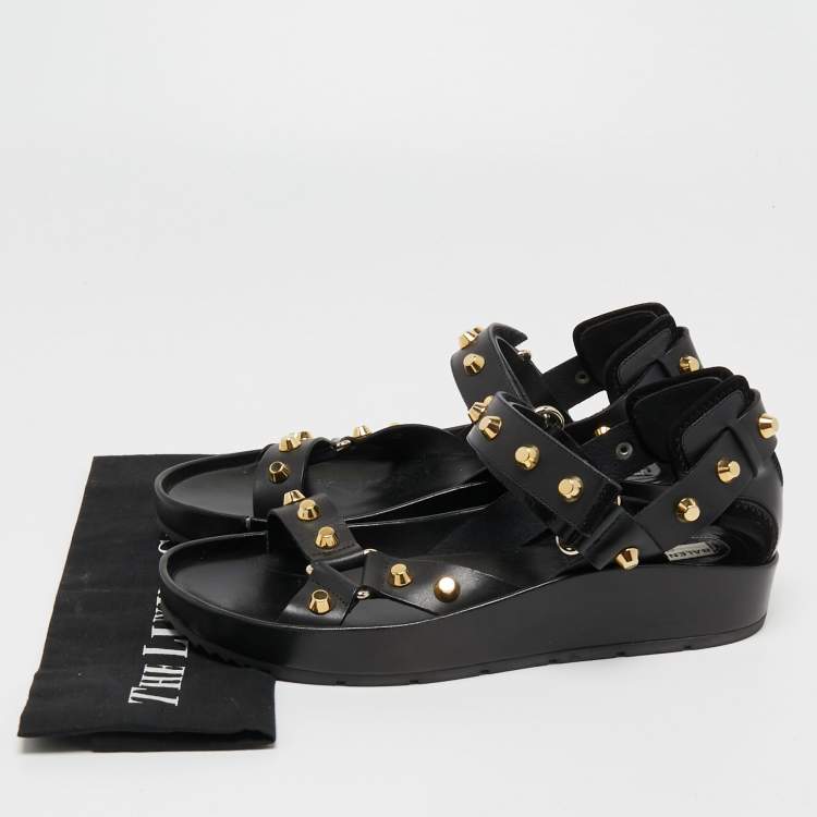 مملوكة مسبقًا Balenciaga Black Leather Arena Platform Sandals Size 41