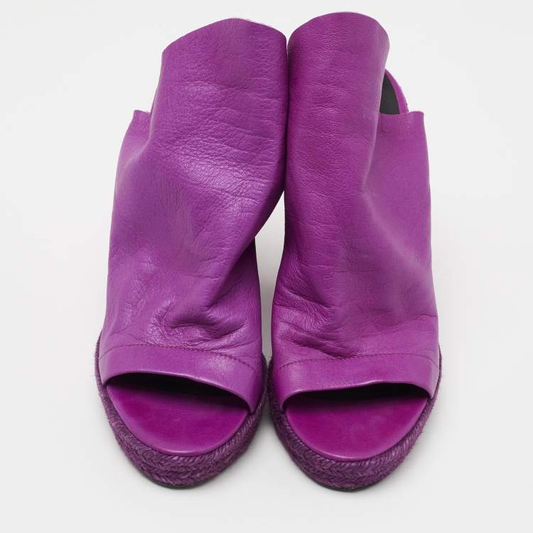 Pre Owned Balenciaga Purple Leather Glove Wedge Sandals Size 39