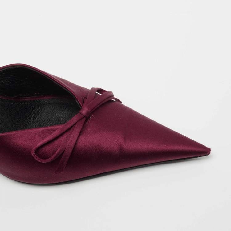 Pre Owned Balenciaga Burgundy Satin Bow Knife Slingback Pumps Size 37