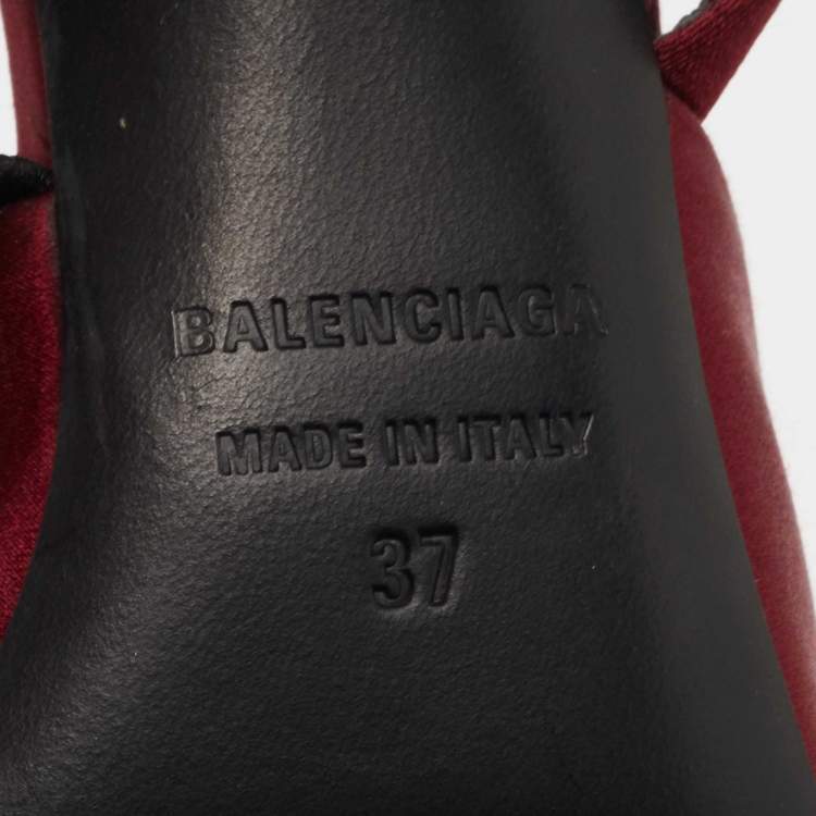 Pre Owned Balenciaga Burgundy Satin Bow Knife Slingback Pumps Size 37