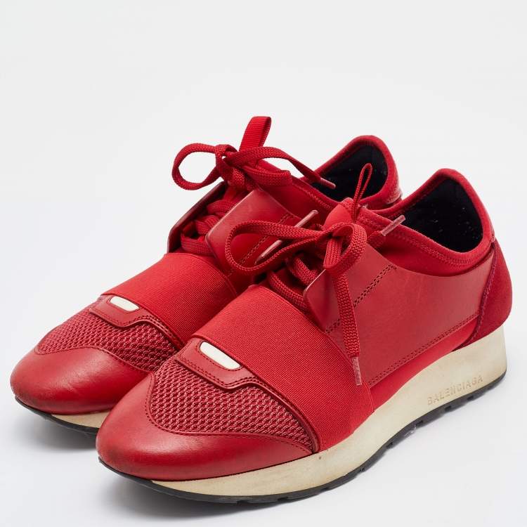 Balenciaga Red Leather and Mesh Race Runner Low Top Sneakers Size 37  Balenciaga