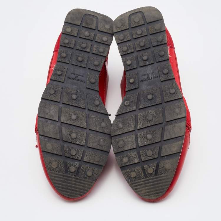 Pre Owned Balenciaga Red Leather and Mesh Race Runner Low Top Sneakers Size 37