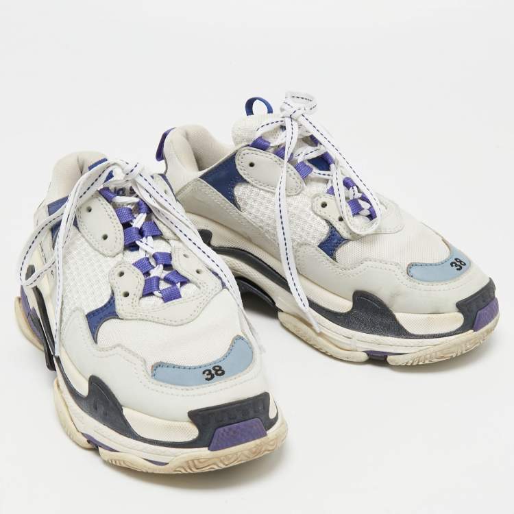 Pre Owned Balenciaga Multicolor Leather and Fabric Triple S Sneakers Size 38