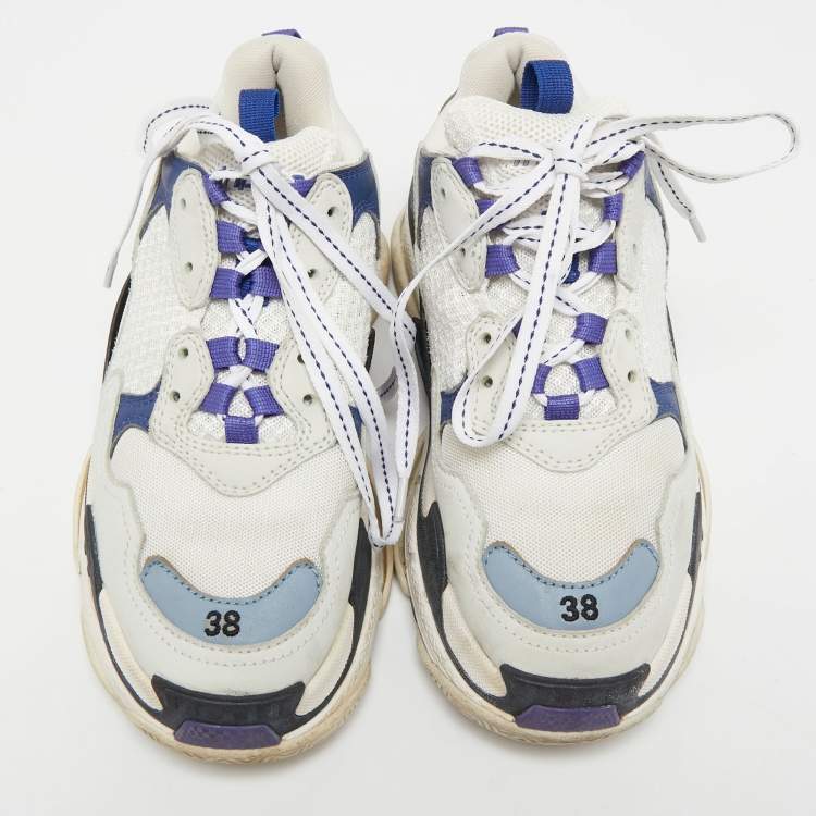 Pre Owned Balenciaga Multicolor Leather and Fabric Triple S Sneakers Size 38