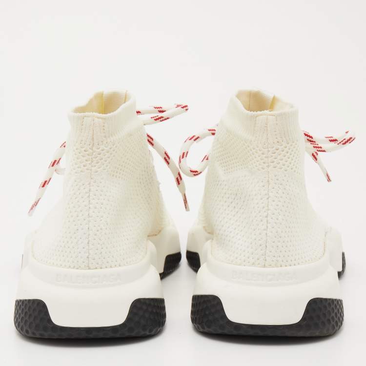 مملوكة مسبقًا Balenciaga Off White Knit Fabric Speed Lace Up High Top Sneakers Size 40