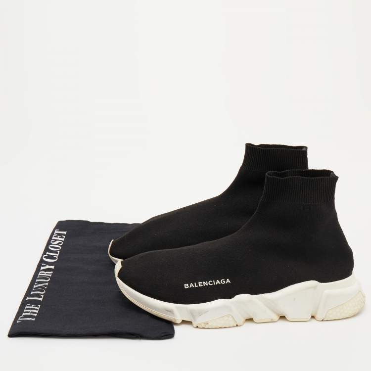 Pre Owned Balenciaga Black Knit Fabric Speed Trainer Slip On Sneakers Size 40