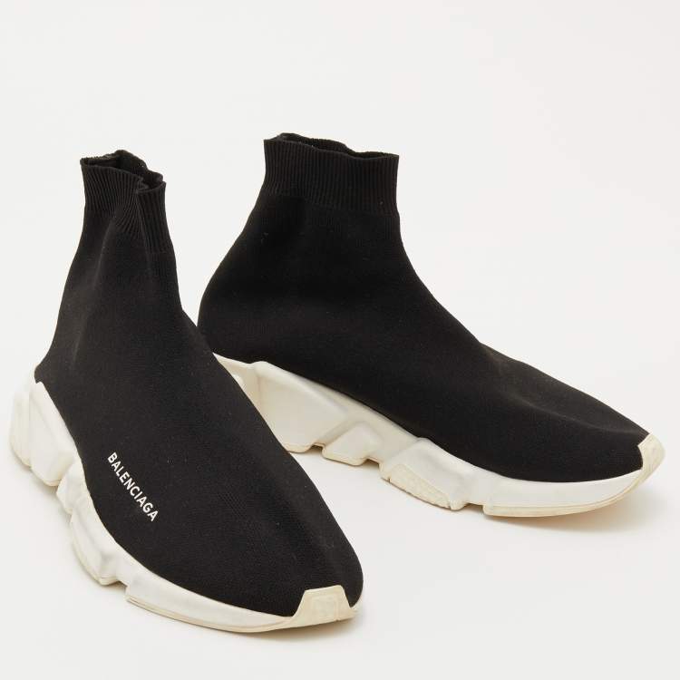 Pre Owned Balenciaga Black Knit Fabric Speed Trainer Slip On Sneakers Size 40