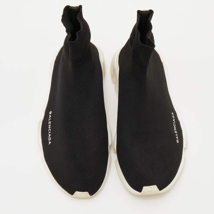 Pre Owned Balenciaga Black Knit Fabric Speed Trainer Slip On Sneakers Size 40
